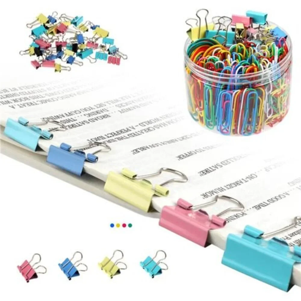 300‎ Pcs Paper Clips, Binder Clips and Rubber Bands, Office Supply Set